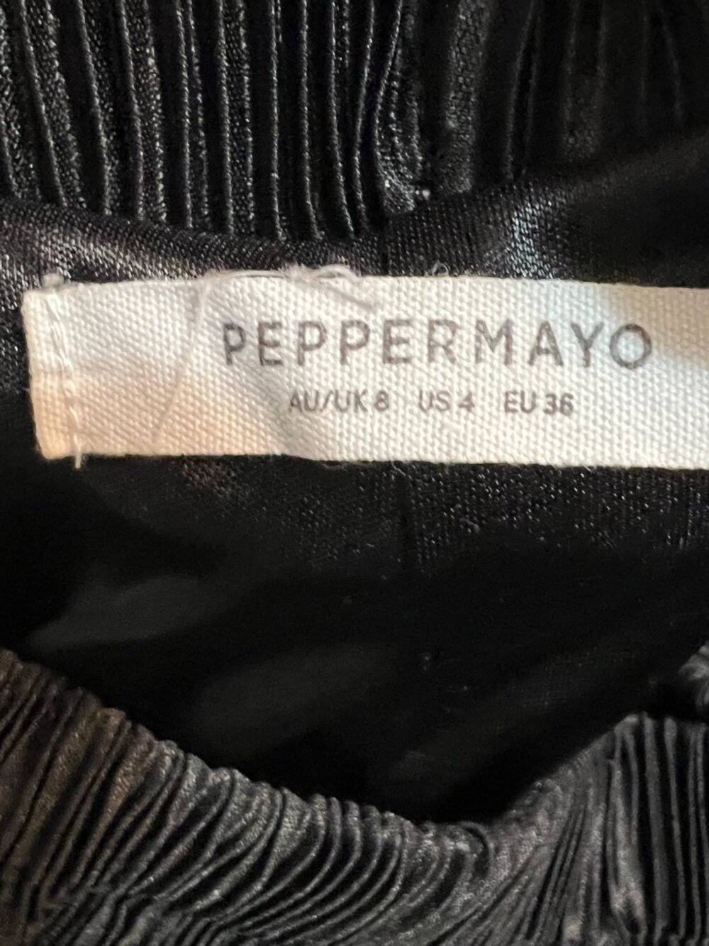 Peppermayo Black Pleated Wide Leg Pants Shiny Satin Lounge Trousers US 4 AU 8 - Picture 4 of 10